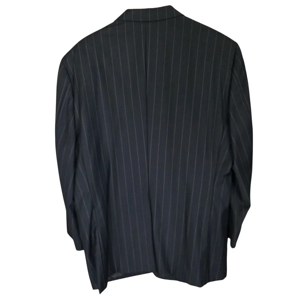 Hickey Freeman Loro Piana Black Pinstripe Tasmanian Wool Black‎  Mens 45R Blazer